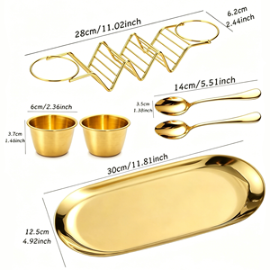 Ensemble de supports à tacos de luxe en acier inoxydable doré, plateau de service, coupelle à sauce, cuillère, présentation de cuisine mexicaine pour mariage, restaurant, fête - Product Image 2