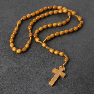 Rosario Vintage con Cruz, Cuentas de Madera Natural de 10mm, Colgante Religioso Hecho a Mano, Regalos de Jesús para Pascua, Joyería Cristiana al por Mayor - Product Image 3
