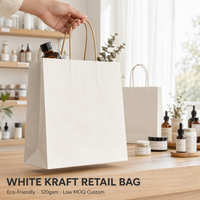 Sacs de courses en papier kraft blanc et brun personnalisés en gros, imprimés, recyclés, pour aliments, avec poignée en corde de coton, sacs à emporter, logo de marque