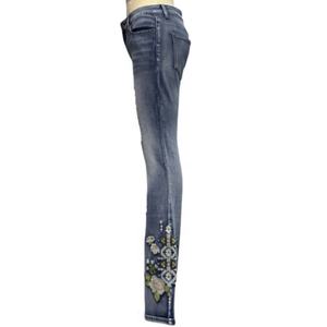 Vaqueros acampanados personalizados para mujer, pantalones florales de cintura alta, pantalones ajustados con bordado, pantalones azules lavados - Product Image 2
