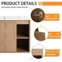 Meuble-lavabo flottant minimaliste avec vasque, bord biseauté à 45 degrés, porte à fermeture douce, pour appartement et hôtel