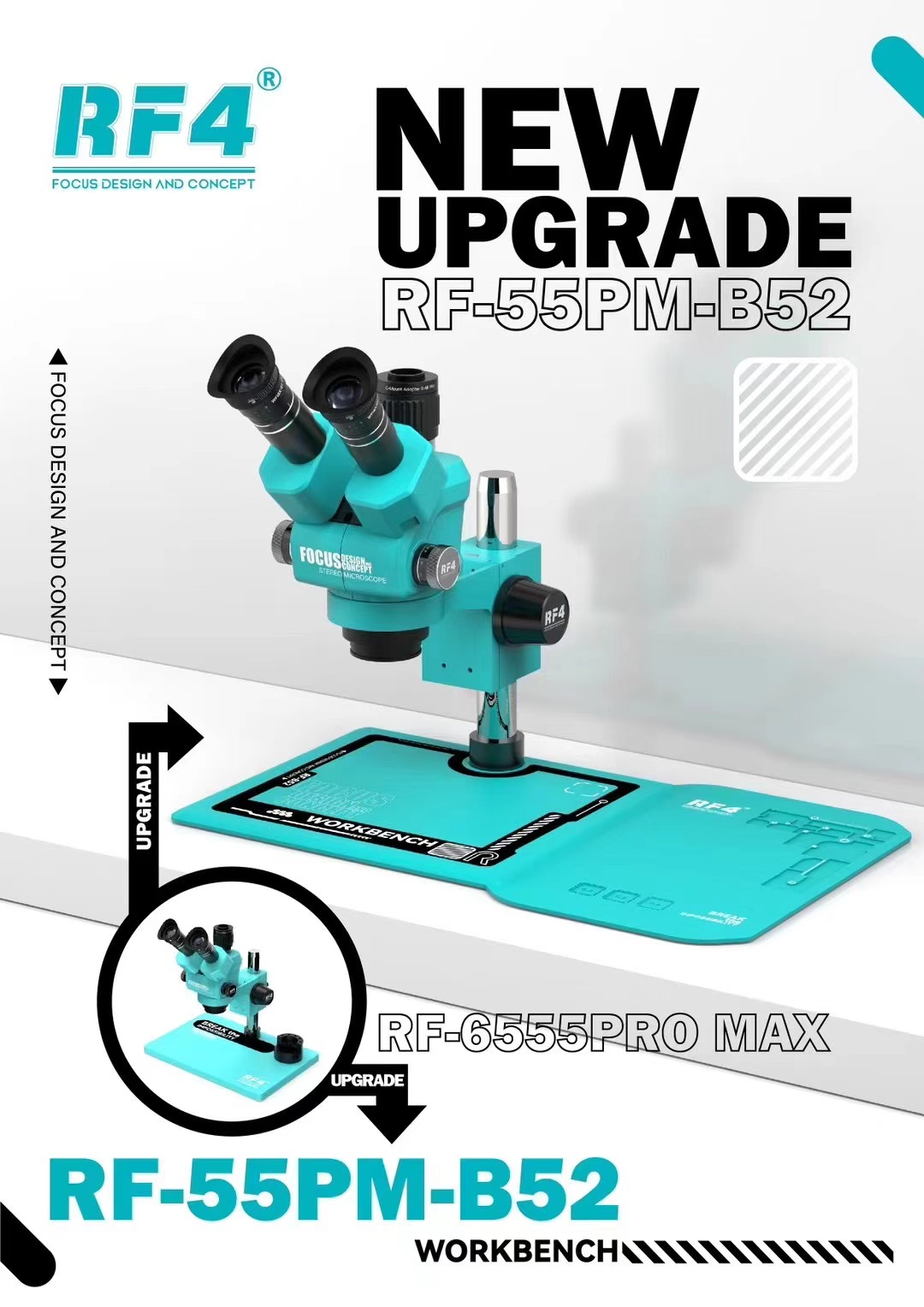 RF4 RF-6555PRO MAX - 6.5-55X Synchronous Zoom Stereo Microscope