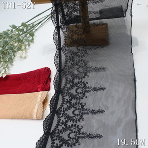 Pizzo in Tulle Elasticizzato Morbido 19CM Nero Rosso Nude con Ricamo Floreale per Orlo di Abiti da Donna Stile Vittoriano - Product Image 1