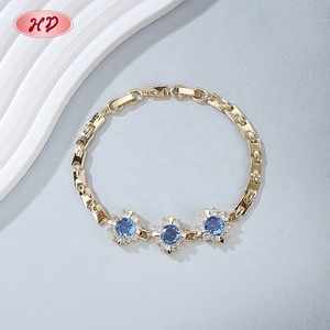 ผู้ผลิตมืออาชีพ สร้อยข้อมือทอง 18K ชุบทองเหลืองประดับเพทายสีน้ำเงินรูปดอกไม้สำหรับผู้หญิง เครื่องประดับแฟชั่นประจำวัน Aretes De Laton - Product Image 1