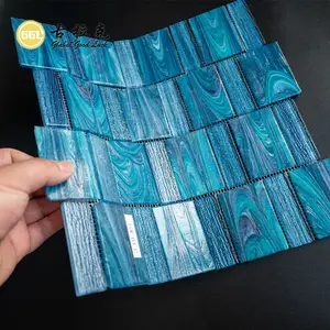 iridescent surface blue swimming pool tile glass mosaic for interior wall