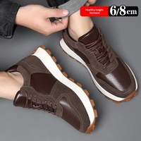 Chaussures en cuir véritable pour hommes, style rétro, à lacets, avec talon dissimulé de 8 cm/6 cm, haut de gamme, business-casual, sneakers rehaussantes en EVA