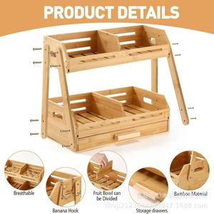 Étagère de rangement de cuisine en bois à 3 niveaux, organisateur de fruits et légumes, solution de rangement multifonctionnelle pour le bureau - Product Image 4