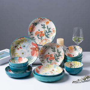 Đĩa Sứ Dineer Bộ Đồ Ăn Hoa Bộ Đồ Ăn Bắc Âu Vẽ Tay 16 Tấm Màu Bộ Đồ Ăn Bằng Gốm - Product Image 5