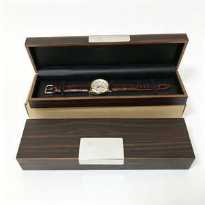 Wooden <b>Watch</b> Box <b>Set</b> Dark Wood Grain Finish Black Leather Lining Metal Decorative Plate Outer Carton Included - Product Image 6