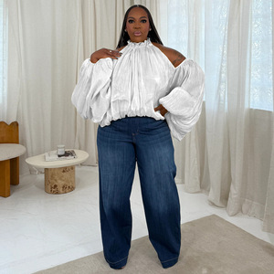N8147 para Otoño 2025, Top de Mujer con Tirantes Cruzados en la Espalda, Holgado, de Organza de Poliéster, Hombros Descubiertos, Color Sólido, Estilo <span class=keywords><strong>Milf</strong></span>, con Costuras Decorativas - Product Image 4