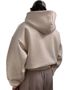 사용자 정의 헐렁한 특대 공백 남여 공용 드롭 숄더 헤비급 크롭 컷 빅 후드 500Gsm 면 단색 크롭 지퍼 업 후드 - Product Image 3