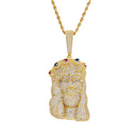 Collier pendentif micro portrait grec en zircon complet style hip-hop, accessoires tendance de la mode pour hommes, vente en gros