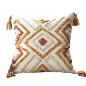 Housse de coussin décorative 45x45cm style bohème, brodée au point de croix, personnalisable - Product Image 1