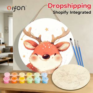 Orfon. ทาสีด้วยตัวเลขบนชิ้นไม้งานศิลปะกวางเรนเดียร์คริสต์มาสโชคดีของตกแต่งจี้ศิลปะทำจากไม้ทรงกลม - Product Image 1