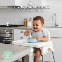 Bol ergonomique en silicone à bords hauts avec base ventouse, sans BPA, qualité alimentaire, pour l'apprentissage des tout-petits, incassable, vaisselle pour enfants