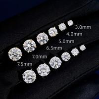 Boucles d'oreilles clous en moissanite VVS couleur D, argent sterling 925, taille ronde, solitaires à 4 griffes pour femme, de 3 mm à 10 mm