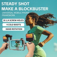 Cage stabilisatrice universelle en aluminium pour smartphone avec double poignée et emplacement pour micro pour vlogging / tournage vidéo