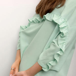 Pyjama en coton et lin pour femme, vêtements de nuit pour femme, à volants, manches trois-quarts, pantalon long, vêtements de détente amples - Product Image 4