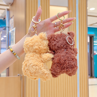 Mini porte-clés en peluche ours en fourrure 3D mignon, jouets en peluche Kawaii Anime en gros, breloque de sac à dos, pendentif de poupée