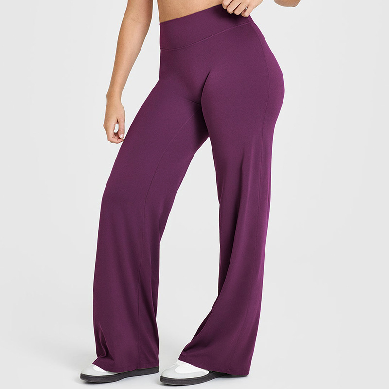 Wide Leg Solid Plus Size Yoga Pants for Women High Waist Elastic Waist Loose Straight Fit Full Length Workout & Gym Trousers