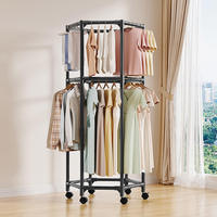 Porte-vêtements en métal peu encombrant, anti-rouille, à double barre, sur pied, multifonctionnel et rotatif
