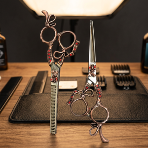 ชุดกรรไกรตัดผม Obexa King Dragon Tinning Scissor Shear Set สแตนเลสสตีล สำหรับตัดแต่งทรงผม ใบมีดคมตรง เหมาะสำหรับช่างตัดผม - Product Image 2