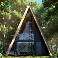 Cabane préfabriquée en structure acier, maison en bois pour habitation, petit chalet de villégiature, ferme triangulaire, hôtel