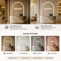 Mostrador de Recepción de Madera Curvada de Alta Gama con Luz LED y Logotipo Personalizado para Salón de Belleza, Spa, Tienda de Ropa, Hotel, Recepción Comercial