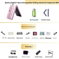 Clavier électronique portable professionnel pliable en plastique à 61 touches avec 200 rythmes et sons, batterie rechargeable USB, prise jack 3,5 mm