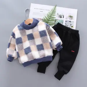 Baby plus velvet sweater autumn and winter boys new fashion baby suit boy thick pants children winter boys clothing baby