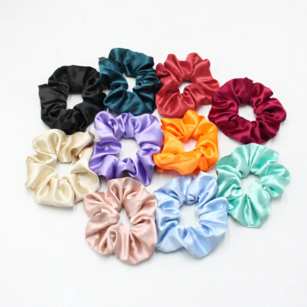 Factory Custom Designer Printed Satin Elastic Hair Ties Assorted Colors Kid Large Hair Scrunchies With Logo