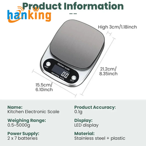 Balance de cuisine électronique en acier inoxydable Ehanking, alimentée par piles AAA, précise, légère et portable - Product Image 2