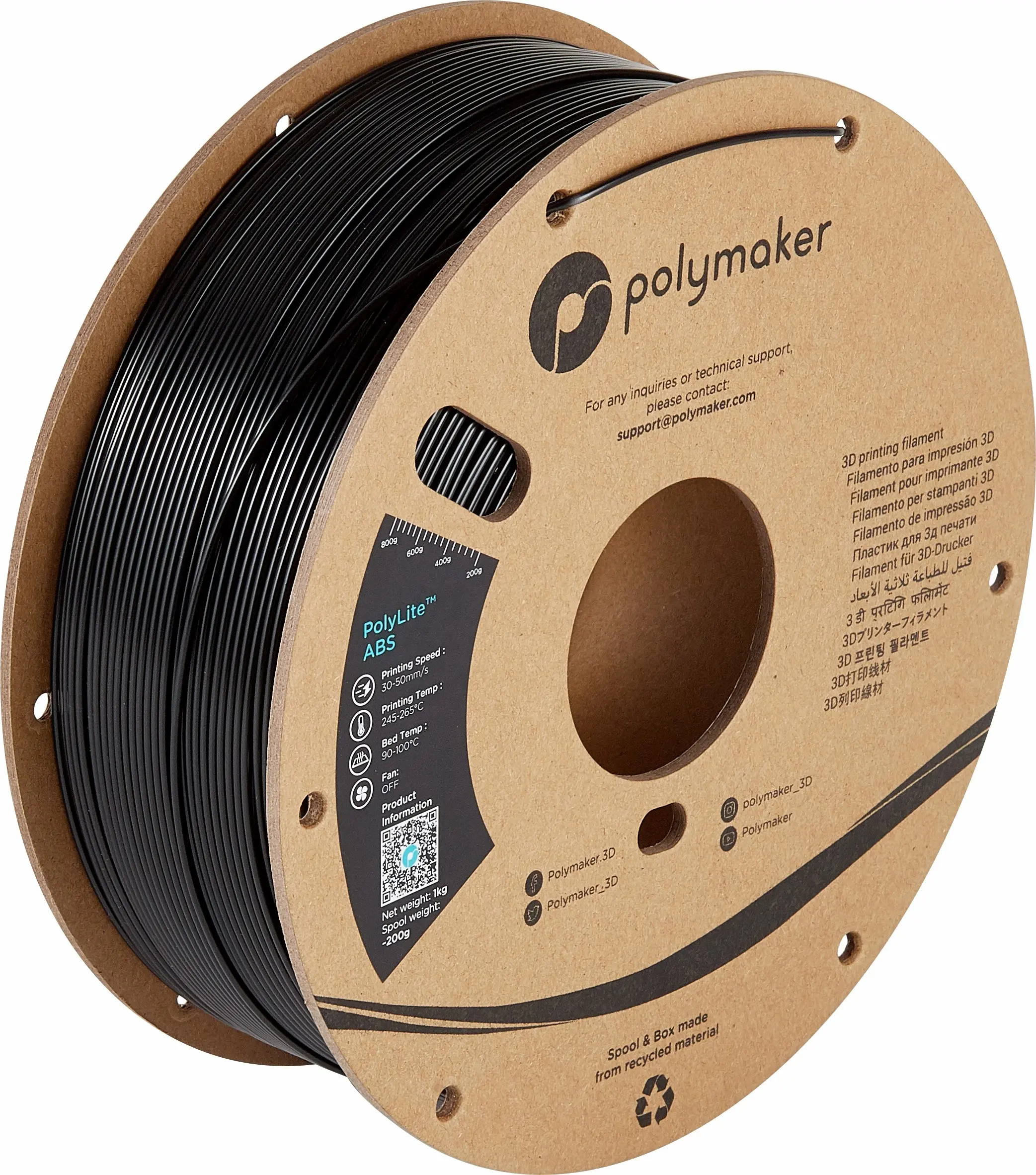 Fully Stocked Impact Resistant Custom Black 1kg / 1.75mm/ 2.85mm Polymaker Printer PolyLite 3D Printing ABS Filament