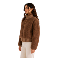 Blouson Teddy en polaire pour femme, marron, style bomber, en matériaux mélangés, fausse fourrure, col montant, chaud pour l'hiver, entièrement zippé