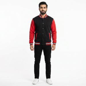 Chaqueta Clásica Letterman de Poliéster/Algodón con Mangas de Nailon/Algodón, Cuello Alto, Logotipo Frontal y Ribetes Acanalados para Hombre, Chaqueta Varsity OEM - Product Image 1