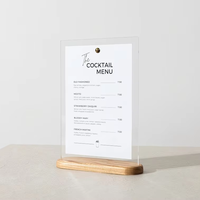 Tempat Menu Akrilik Custom dengan Stand Kayu Ash, Logo Terukir