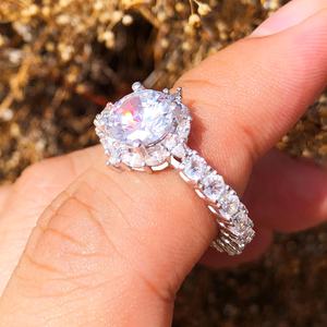 Anillo de Bodas de circonita cúbica redonda de moissanita imitada, anillo de compromiso Chapado en platino para mujer, joyería antideslustre - Product Image 5