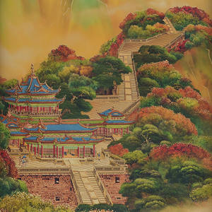 Peinture en laiton exclusive en six parties des Cinq Montagnes Sacrées, idéale pour la décoration artistique haut de gamme dans les salons de villas - Product Image 5