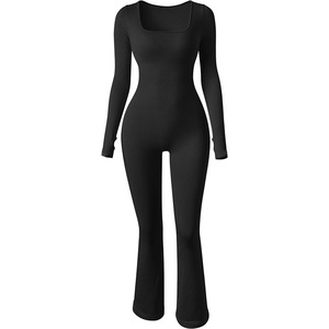 Omen Casual collo quadrato Fitness palestra tutine a <span class=keywords><strong>maniche</strong></span> <span class=keywords><strong>lunghe</strong></span> senza soluzione di continuità tuta Yoga a coste per le donne - Product Image 4