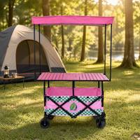 Chariot de camping pliable à quatre roues avec table réglable en hauteur et toit pare-soleil pour le shopping et le stockage, OEM disponible