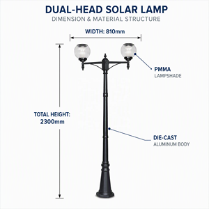 ไฟเสาโซลาร์ LED แบบ IP65 สไตล์โมเดิร์น ผลิตตามสั่งสำหรับสวนสาธารณะ ลานบ้าน ถนน บ้านพักตากอากาศ สนามหญ้า และตกแต่งภูมิทัศน์ - Product Image 5