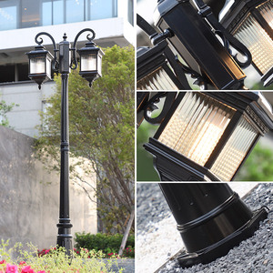 Lampadaire de jardin extérieur en fer avec abat-jour en verre LED, lumière blanc chaud 2700K, IP66, non-démontable, AC 220V, capteur de mouvement, alimenté par énergie solaire, 10 ans de garantie - Product Image 2