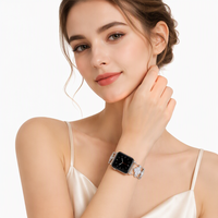 Compatible avec Apple Watch 46 mm, 44 mm, 42 mm, bracelet en métal de luxe avec incrustation d'agate et de diamants en forme de trèfle à quatre feuilles pour femmes