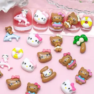 30Pcs/Bag Summer Swin Hawaiian Vacation Brown Kitty Cat Nail Art Fashion Cartoon Kawaii Mini Resin Charm Used On Nails Girls