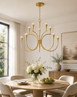 Lustre en arc doré Jingshi Lighting, branches métalliques courbées avec de minuscules gouttes de verre blanc, éclairage de plafond pour la maison à l'éclat chaleureux