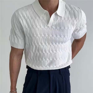 Polo VSCOO <span class=keywords><strong>Homme</strong></span> Personnalisé Tricoté à Manches Courtes, Pull Coupe Slim Couleur Unie, T-shirt à Col Revers Demi-Manche <span class=keywords><strong>en</strong></span> Tricot pour l'Été - Product Image 2