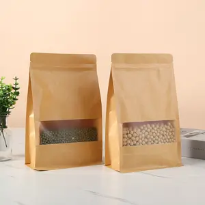 Custom Sizes Zip Lock Flat Bottom Coffee Food Packing Kraft Paper Doypack Bag with Valve