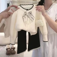 Conjunto de Dos Piezas para Niñas, Estilo Internet Celebrity, Otoño, Chaqueta de Suéter Infantil, Nuevo y Dulce