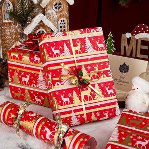 Yarcony Christmas Wrapping <b>Paper</b> Roll 17 In X 33 Ft Red Gold Reindeer Tree Design Double Side Eco Friendly Gift Craft Packaging - Product Image 2