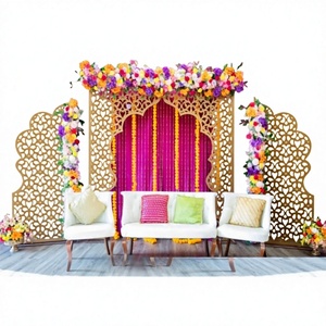 Vibrant Mehndi Night Stage Panels Decoration Setup Modern Golden Laser-Cut Jali <b>Backdrop</b> Panels Sangeet Ceremony Stage Decor UK - Product Image 1